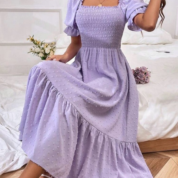 SHEIN Dresses & Skirts - SHEIN Square Neck Puff Sleeve Ruffle Hem Dress